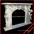 Natural Marble Stone Fireplace Mantel Surround With Bady Statue